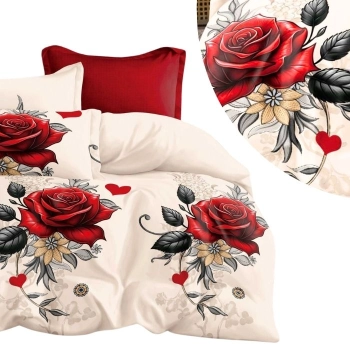 Pościel 160x200 bawełna satynowa róże czerwone PK745 z PRZEŚCIERADŁEM